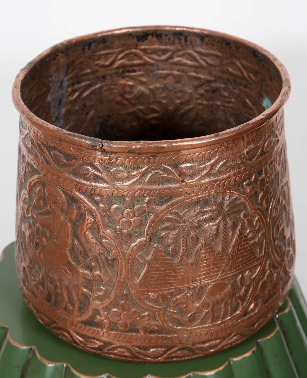 Antike handgeätzte ägyptische islamische große Schale/Topf/ Jardiniere aus Kupfer, Jardiniere (Handgeschnitzt) im Angebot