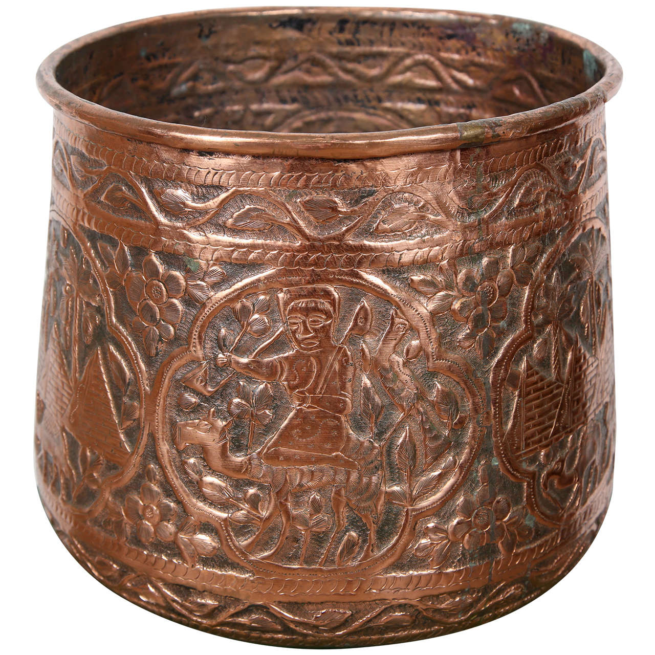 Copper Hand Etched Egyptian Pot Jardiniere For Sale