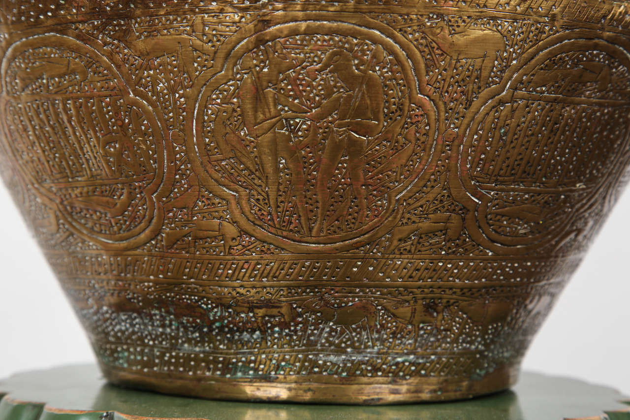 Islamic Egyptian Hebraique Revival Hand Etched Brass Pot