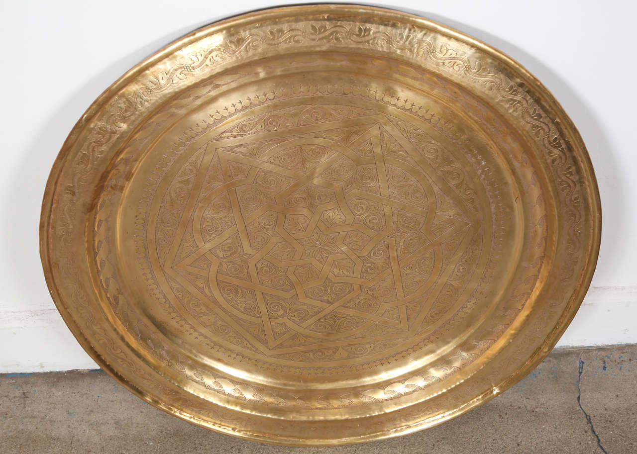 Hand Tooled Huge Moroccan Brass Charger 1