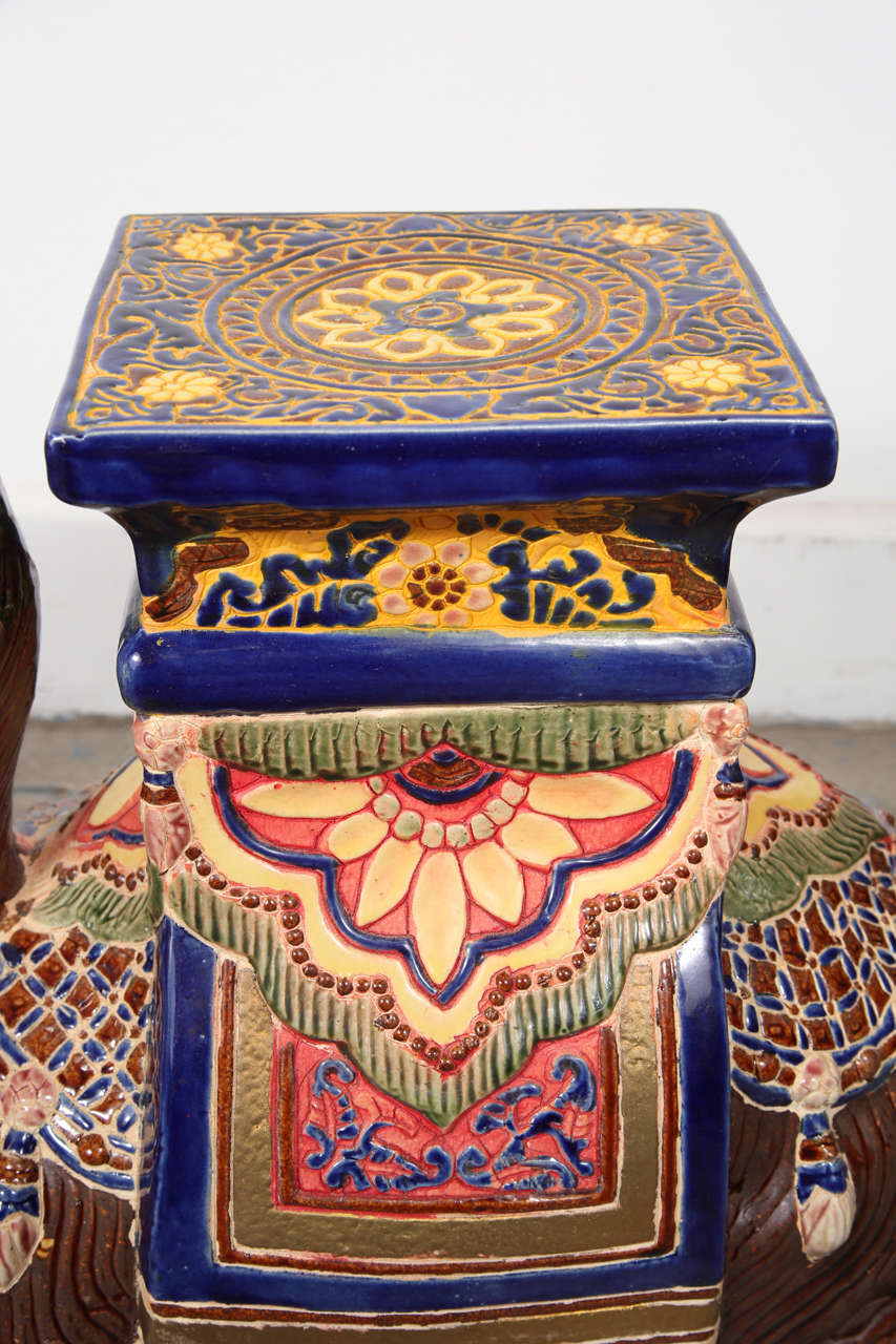 Hand-Crafted Pair Of Camel Ceramic Garden Seat Or Side Tables