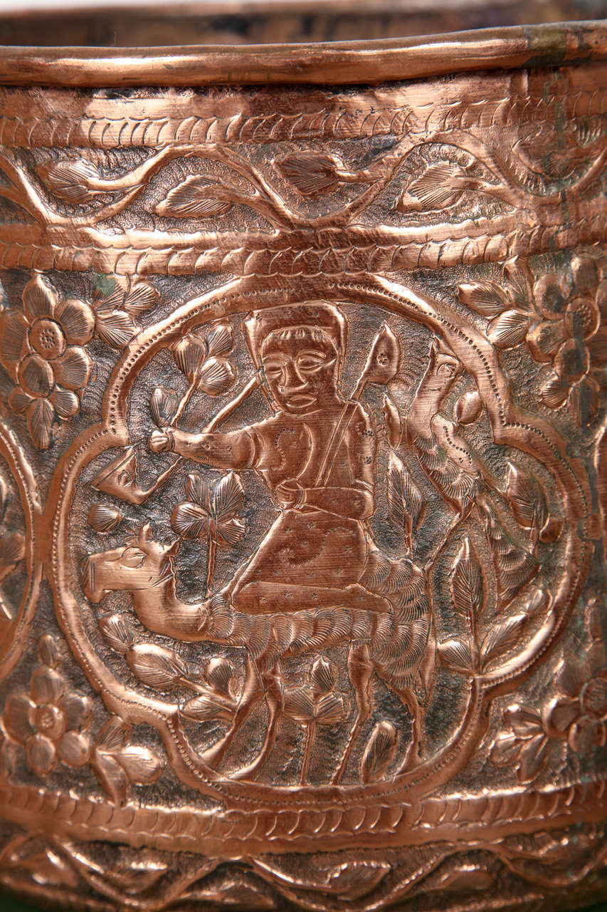 Copper Hand Etched Egyptian Pot Jardiniere For Sale at 1stdibs