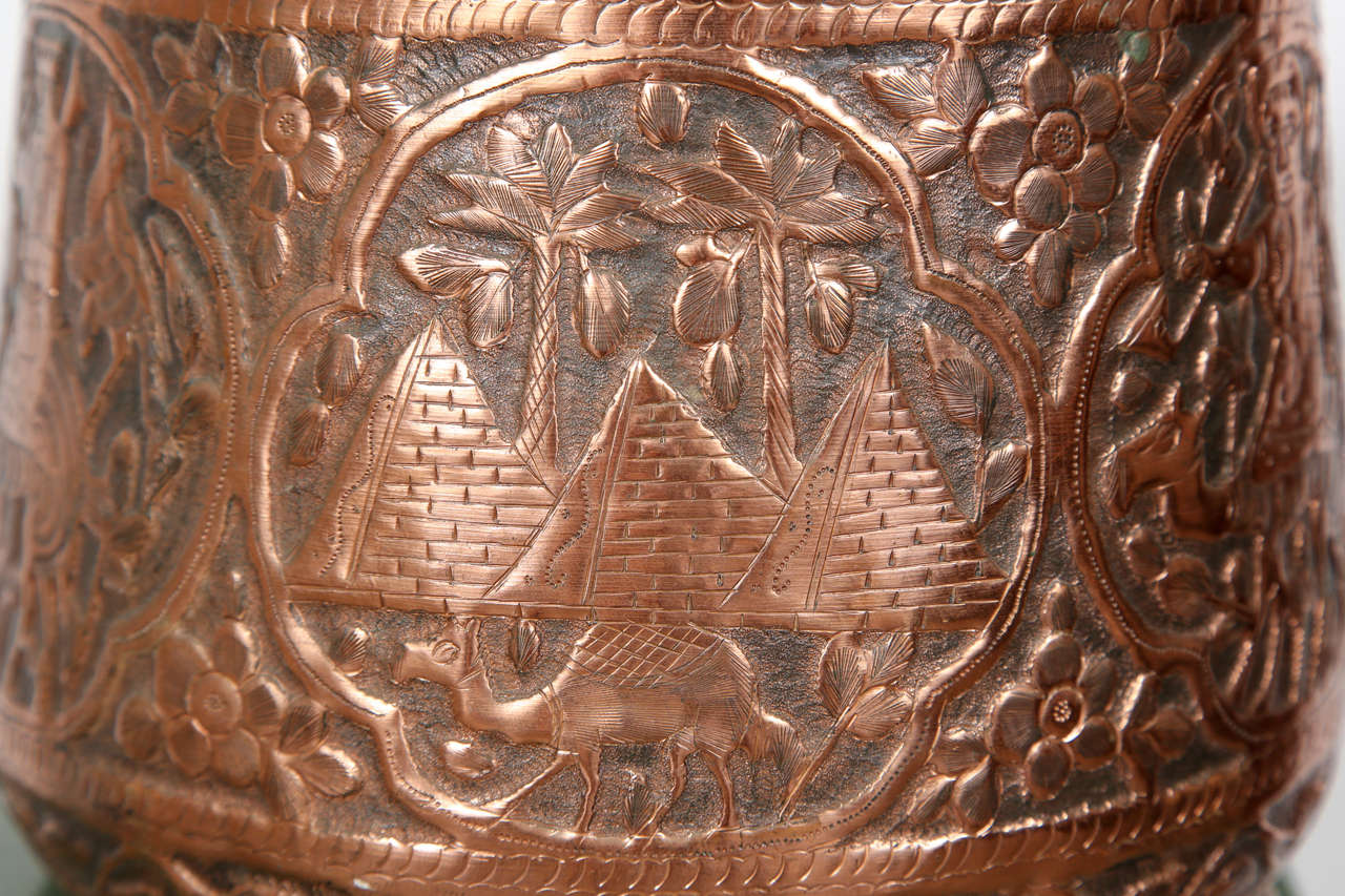 Copper Hand Etched Egyptian Pot Jardiniere For Sale at 1stdibs