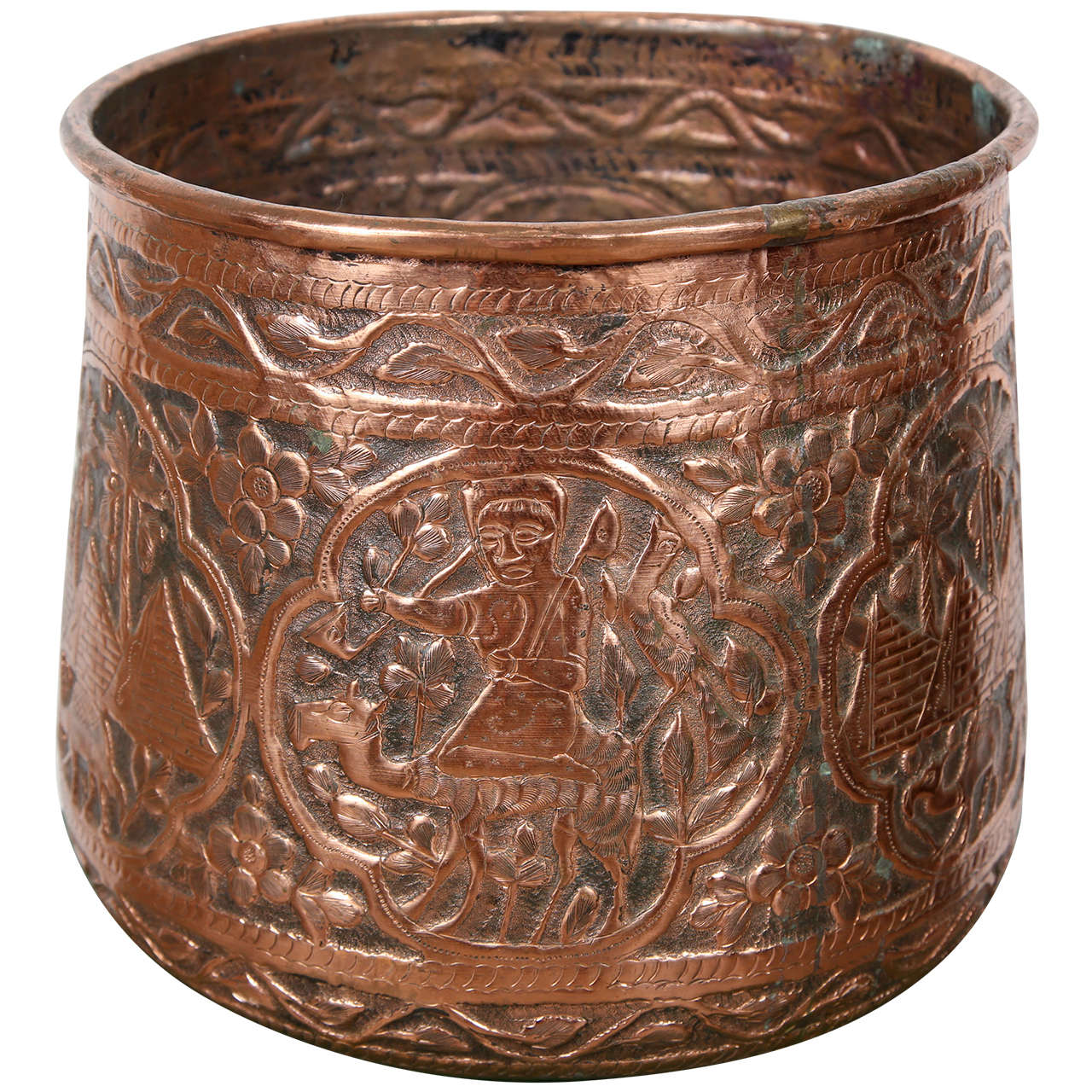 Copper Hand Etched Egyptian Pot Jardiniere For Sale at 1stDibs