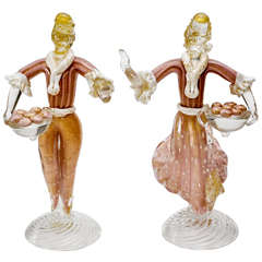 Vintage Pair of Venetian Murano Art Glass Figurines