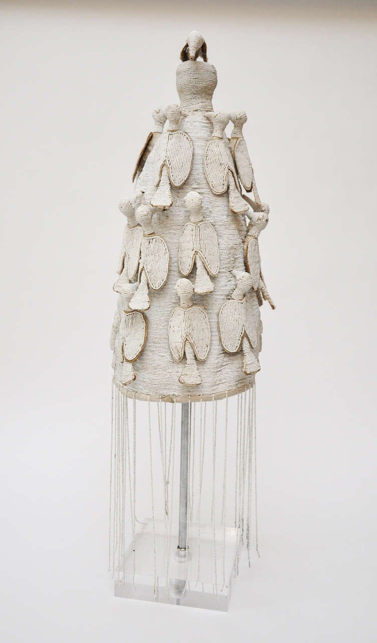 Yoruba, Nigeria beaded headdress was worn by tribal leaders during sacred ceremonies. Excellent example of beading craftsmanship done to honor those earning this 