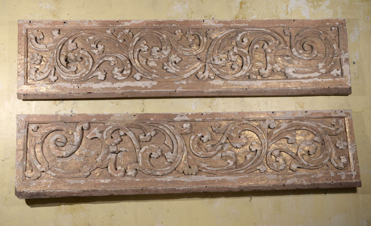 Pair carved and gilded architectural panels from Portugal. beautiful patina.
Will sell separately.
Dimensions are for each.