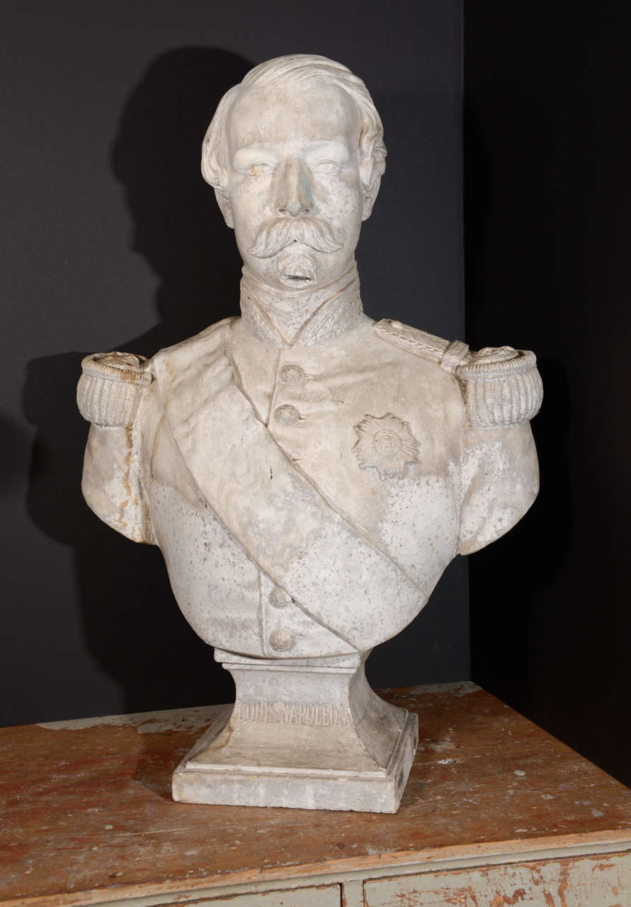 Plaster bust of Napoleon III, first president of the French Republic and the Emperor of the Second Empire.
