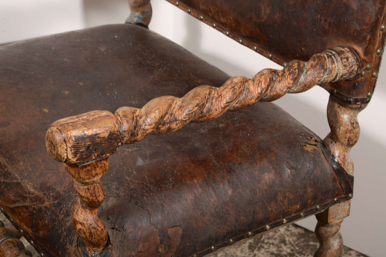 18th Century and Earlier Swedish Baroque Armchair in Leather