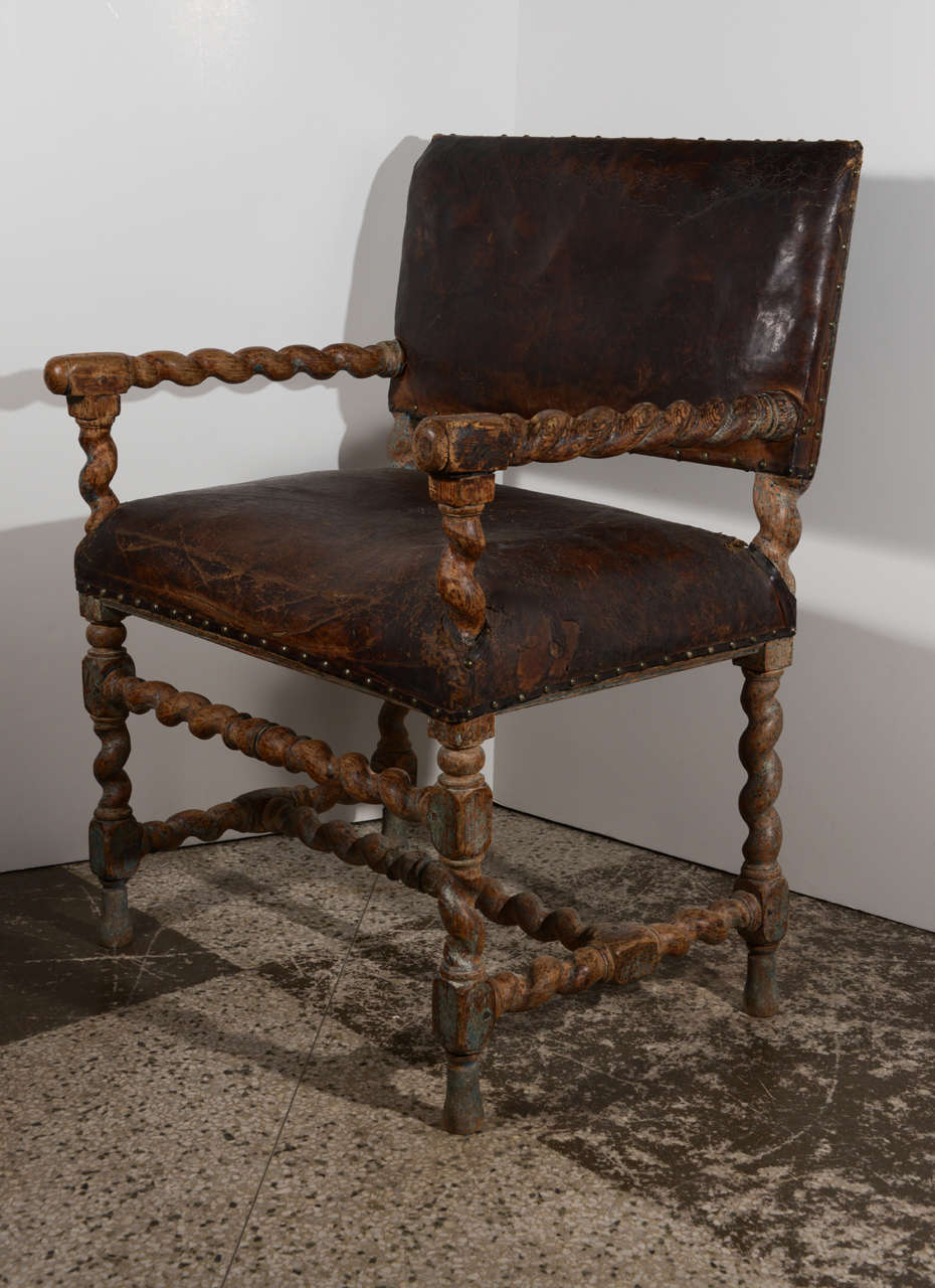 Swedish Baroque Armchair in Leather 4