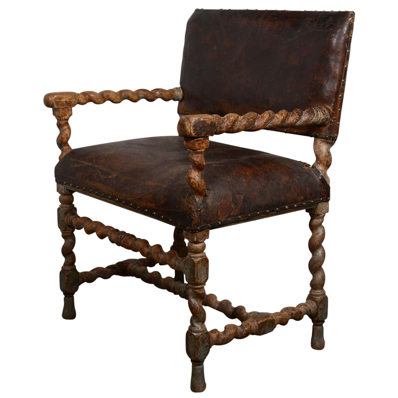 Swedish Baroque Armchair in Leather