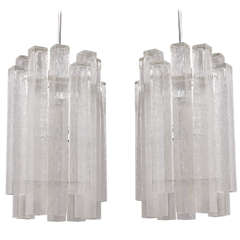 Pair of Ice Glass Chandeliers Designed by Doria