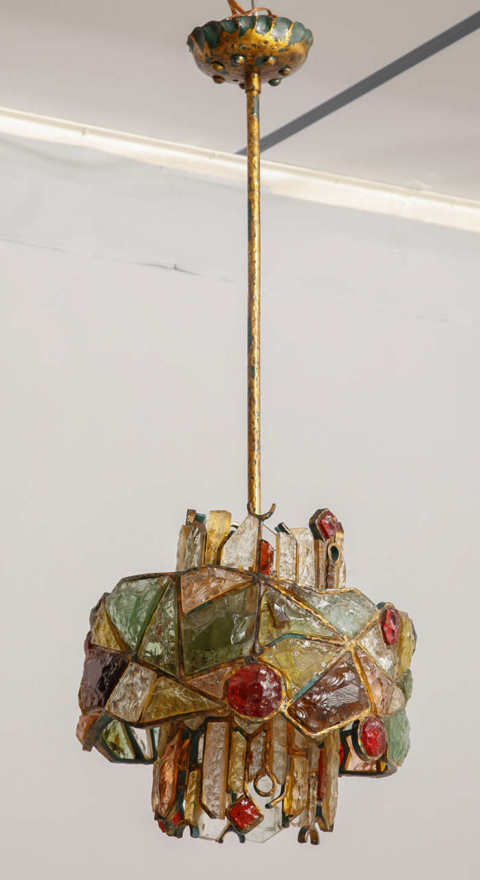 Mid-Century Modern Large Brutalist Poliarte Two Tiers Chandelier