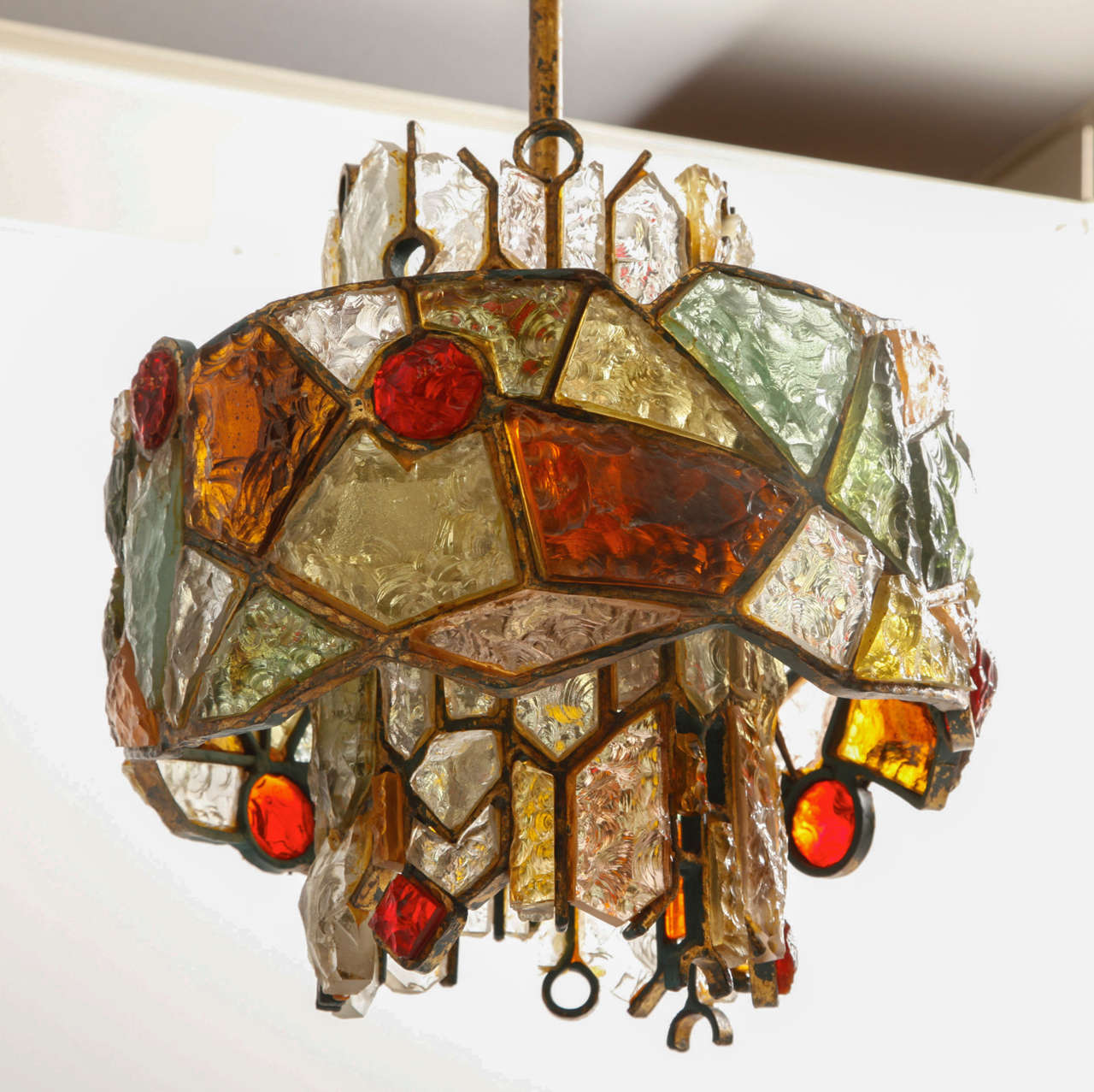 Italian Large Brutalist Poliarte Two Tiers Chandelier