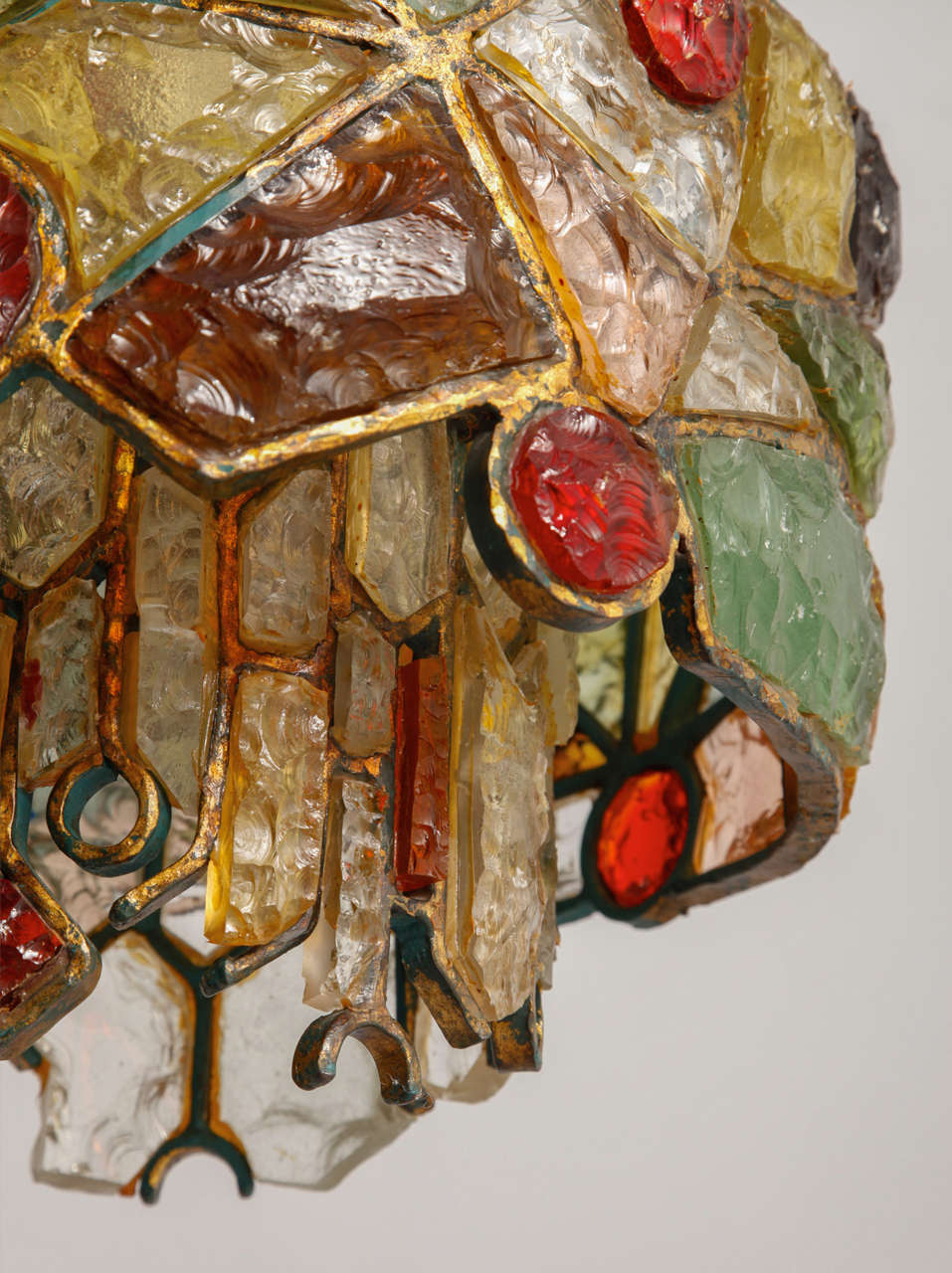 Gilt Large Brutalist Poliarte Two Tiers Chandelier