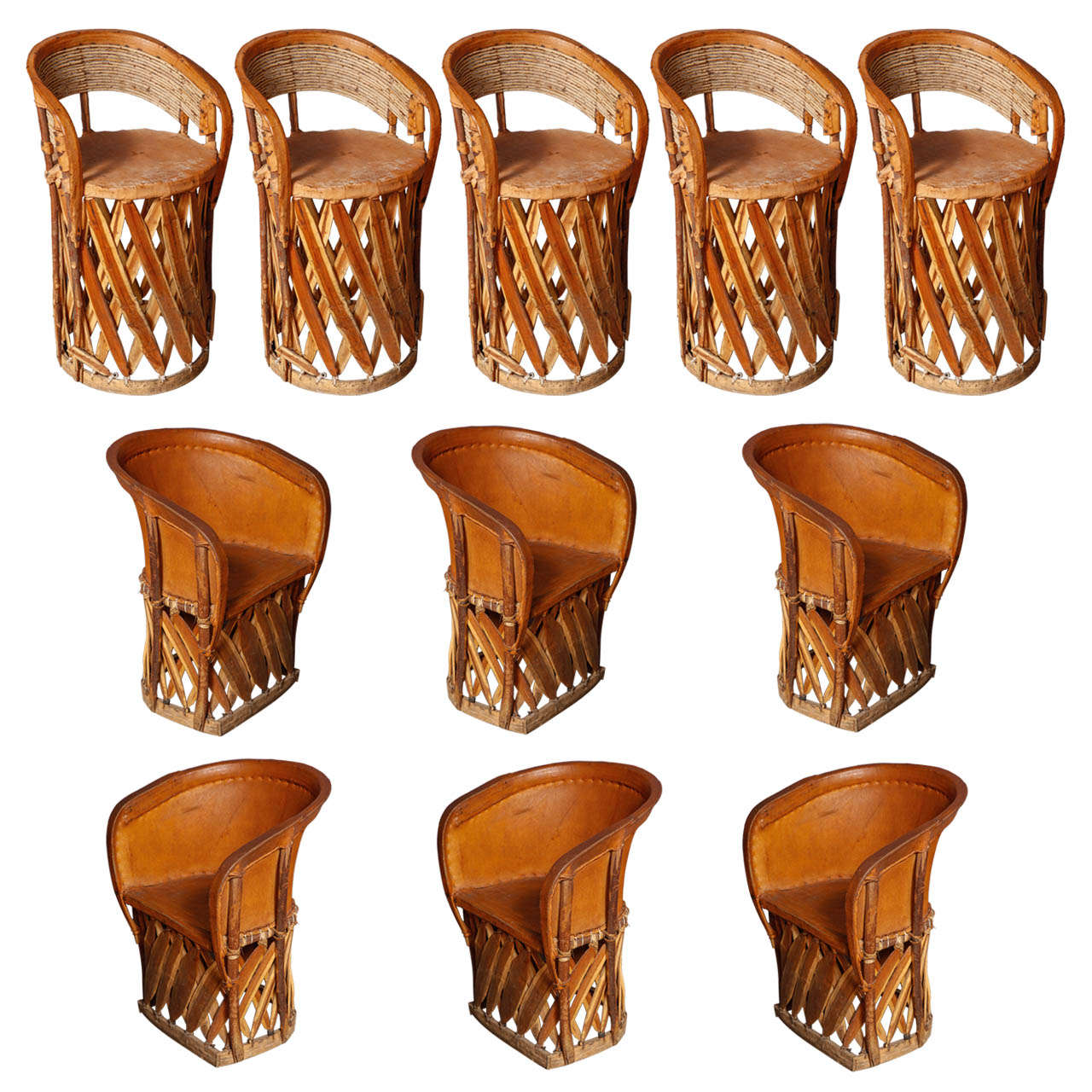 Set of 11 Mexican Origin Equipale Chairs For Sale