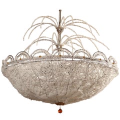 Art Deco Rene Lalique Style, Crystal Basket Chandelier