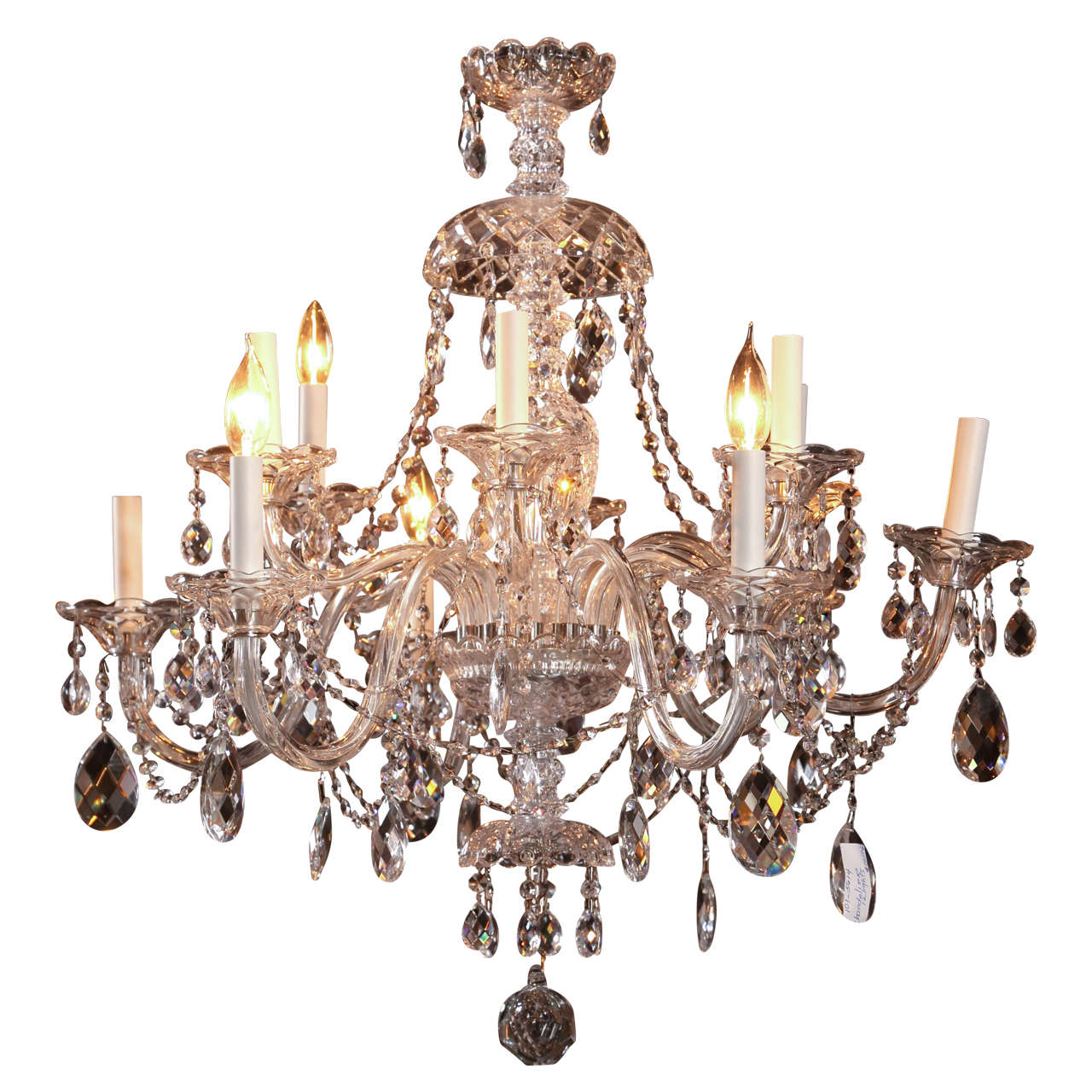 Fine Cut Crystal, Twelve Arm Chandelier Possibly Waterford