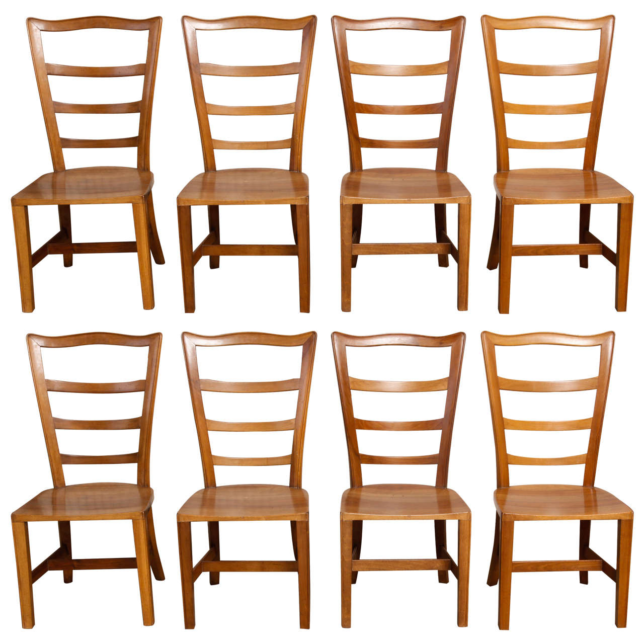 Set of Ten Walnut Belgian Art Nouveau Dining Chairs For Sale