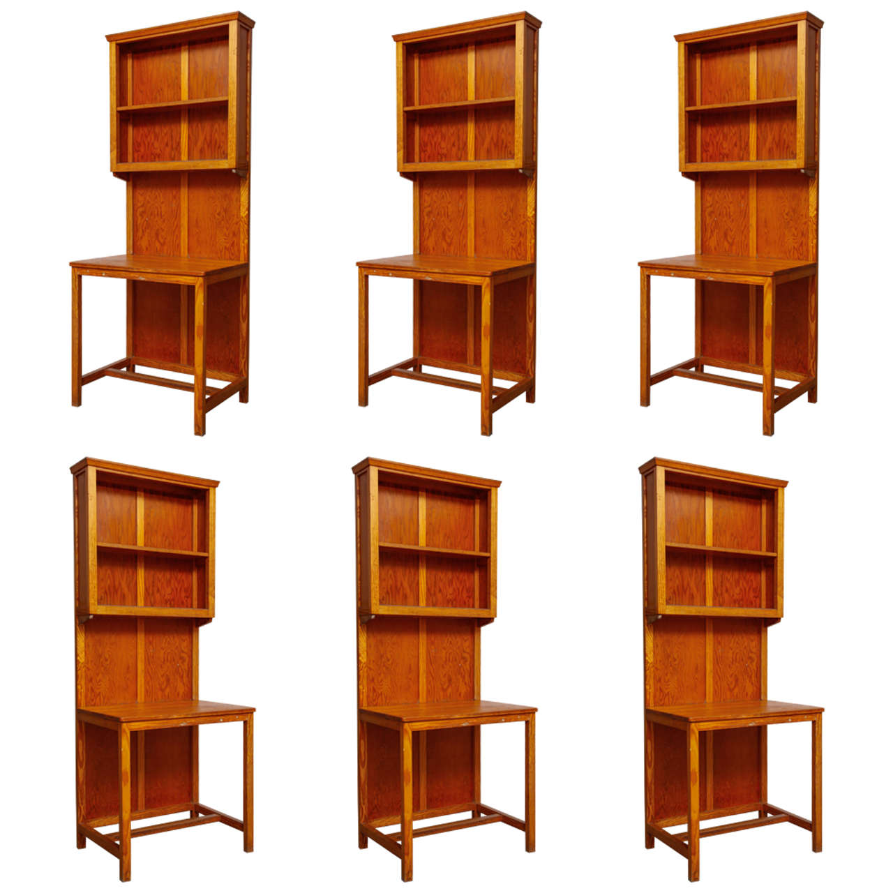 Set of Six Belgian Pine Desk and Bookcases For Sale