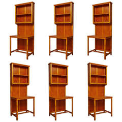 Set of Six Belgian Pine Desk and Bookcases