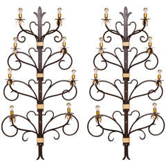 Pair of Art Deco Wrought Iron, Oversized Wall Lights