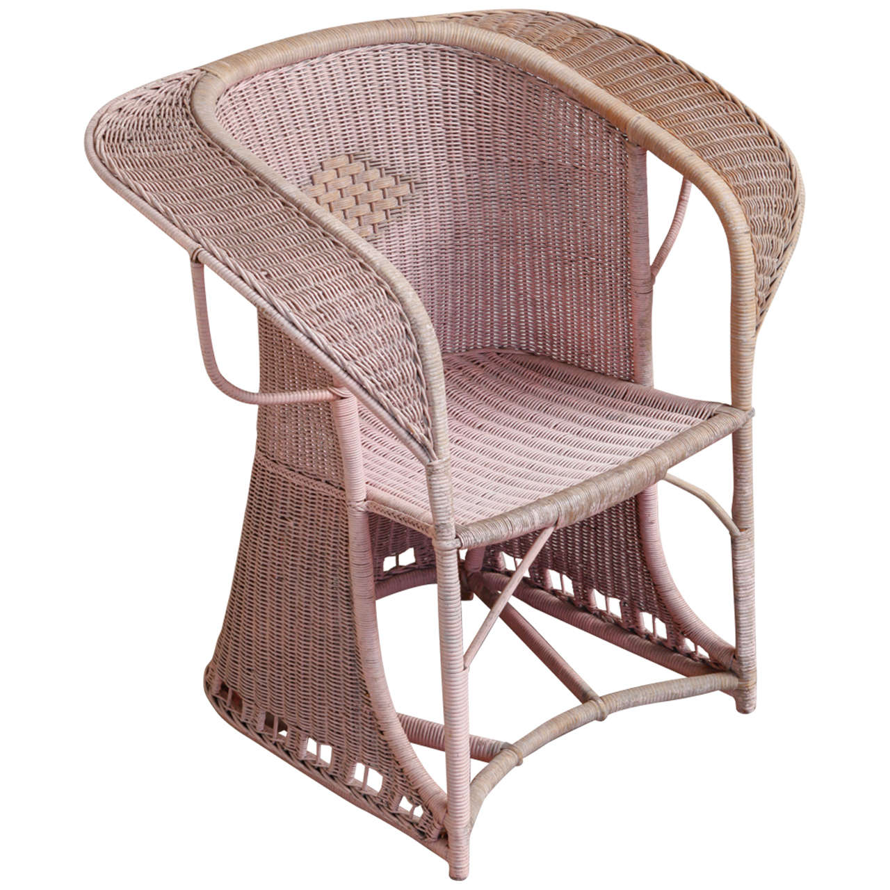 Edwardian Pink Wicker Armchair For Sale