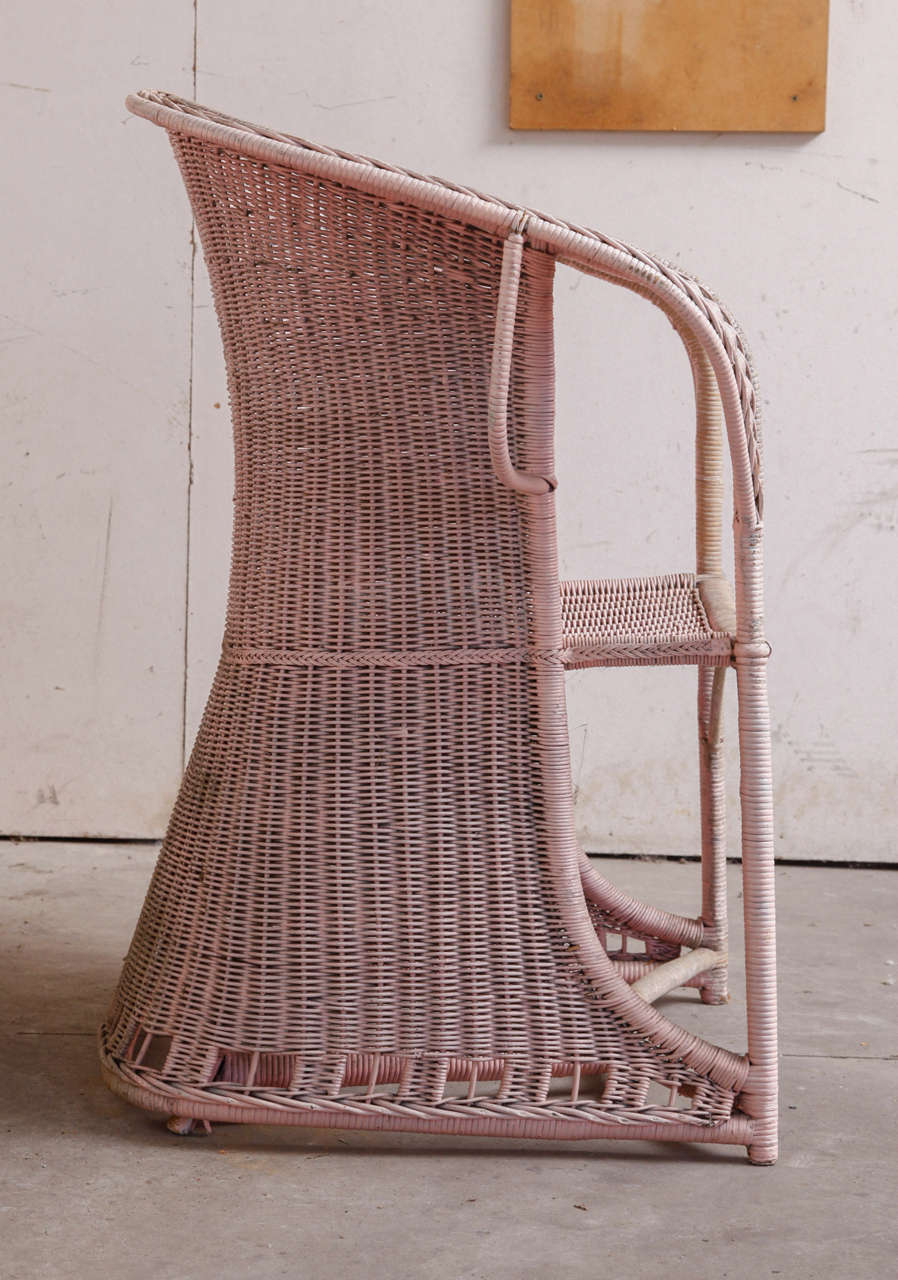 English Edwardian Pink Wicker Armchair For Sale