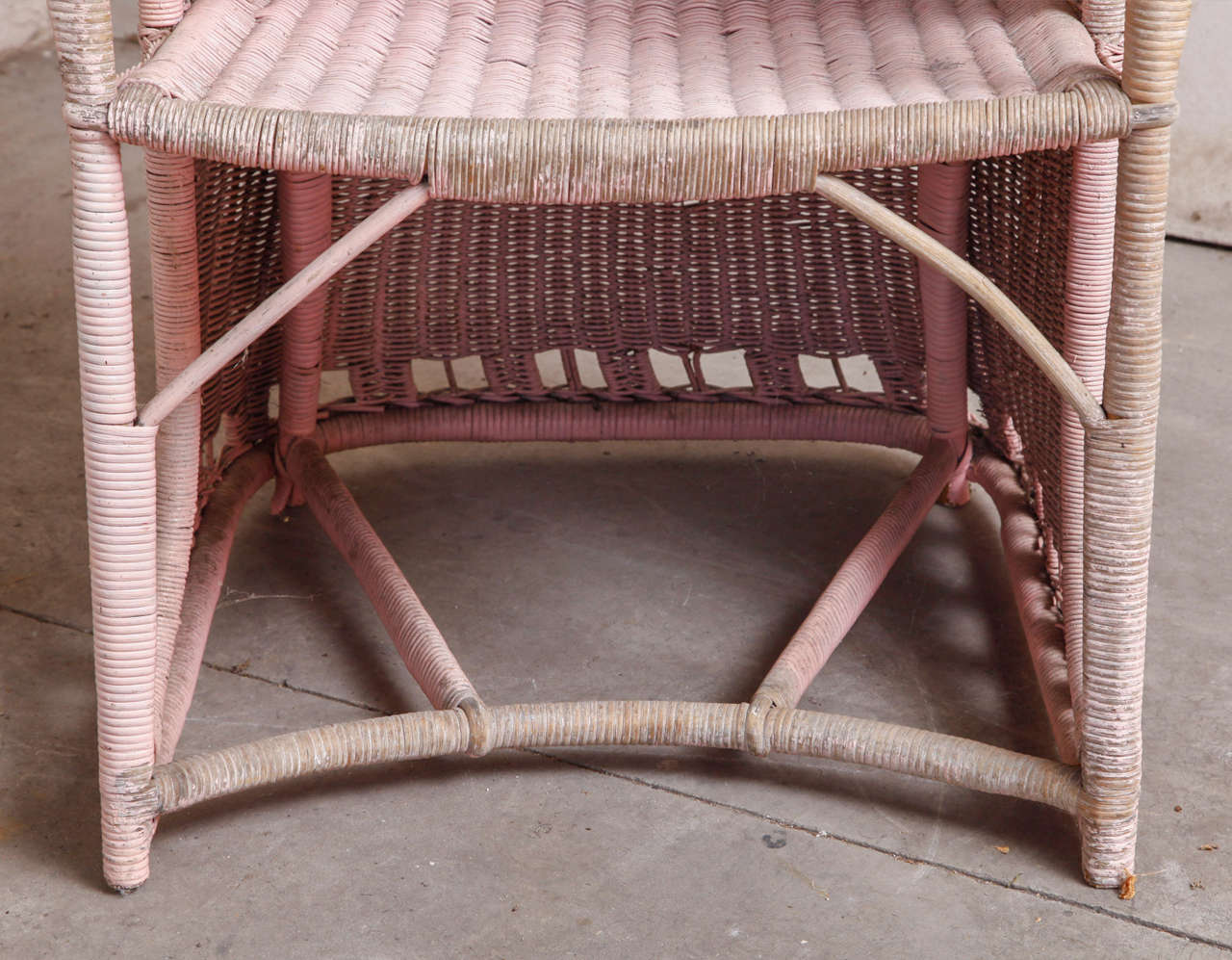 Edwardian Pink Wicker Armchair For Sale 3
