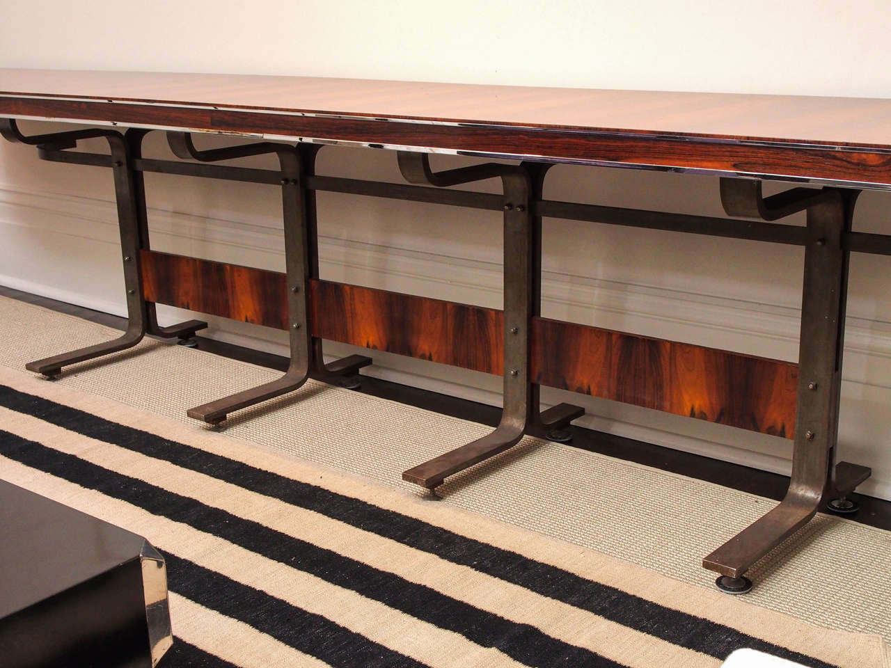 SATURDAY SALE Enormous Console in Rosewood and Steel For Sale 1