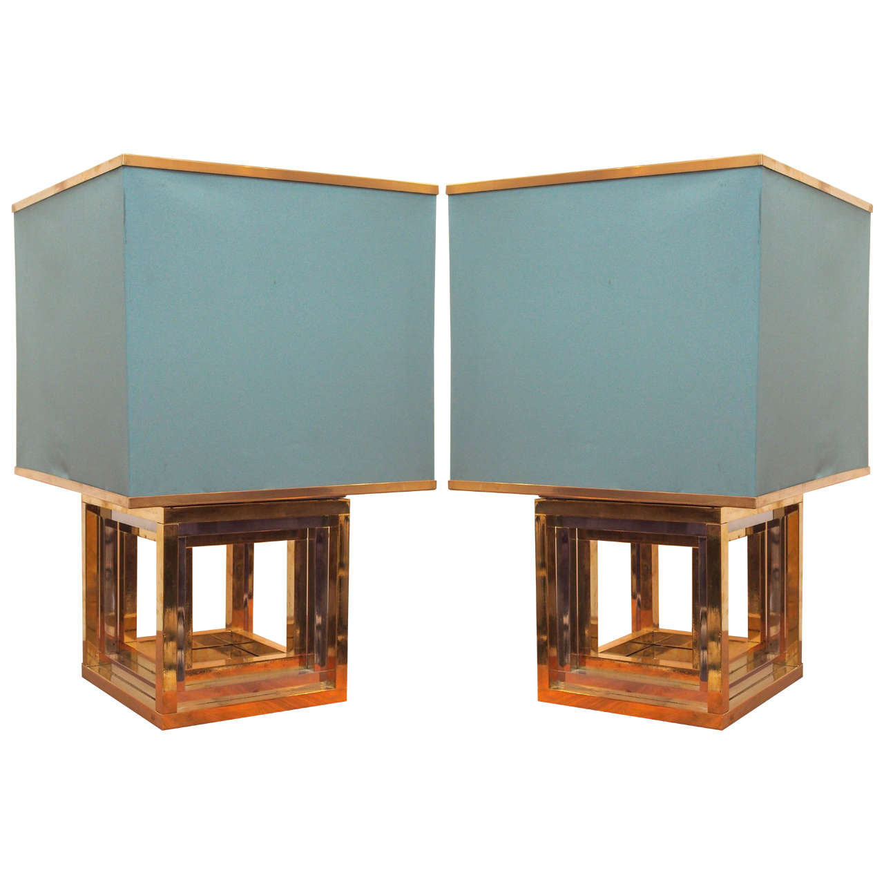 Pair of Brass and Chrome Table Lamps Attributed to Romeo Rega For Sale