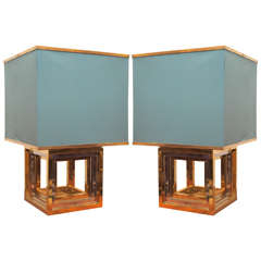 Pair of Brass and Chrome Table Lamps Attributed to Romeo Rega
