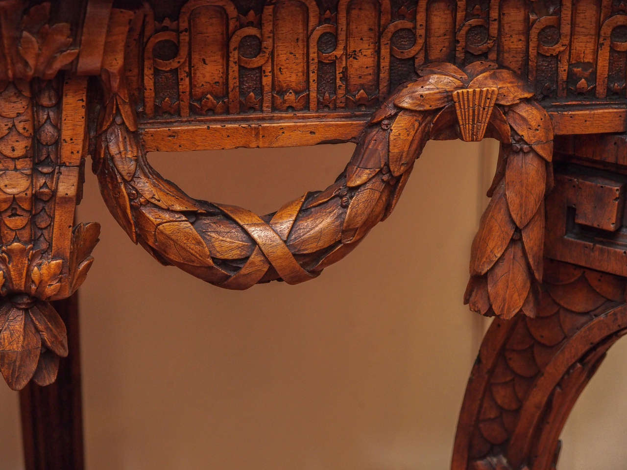 18th Century and Earlier French Louis XVI Walnut Console with Gray Marble Top For Sale