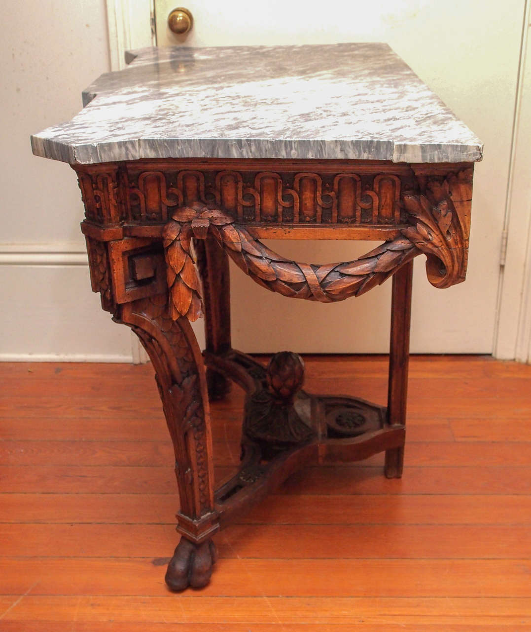 French Louis XVI Walnut Console with Gray Marble Top For Sale 4