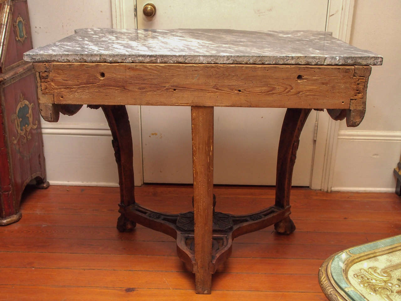 French Louis XVI Walnut Console with Gray Marble Top For Sale 5