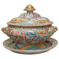 19th Century Chinese Famille Rose Soup Tureen and Underplate