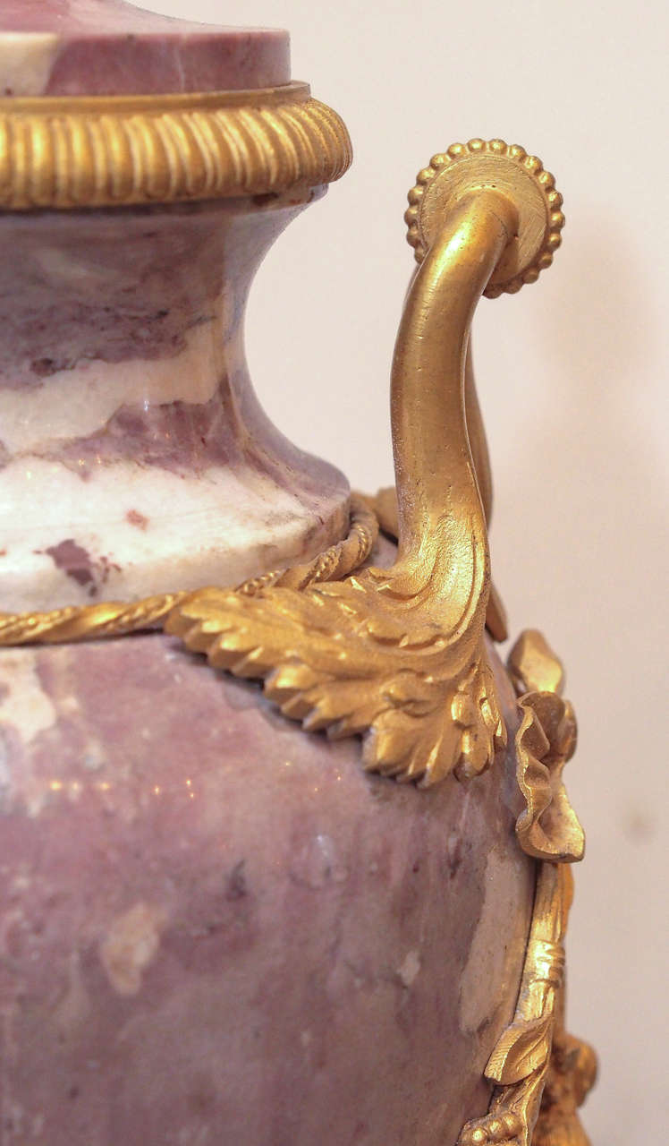 19th Century Gilt Bronze, Mounted Marble Garniture Urns In Good Condition In Natchez, MS