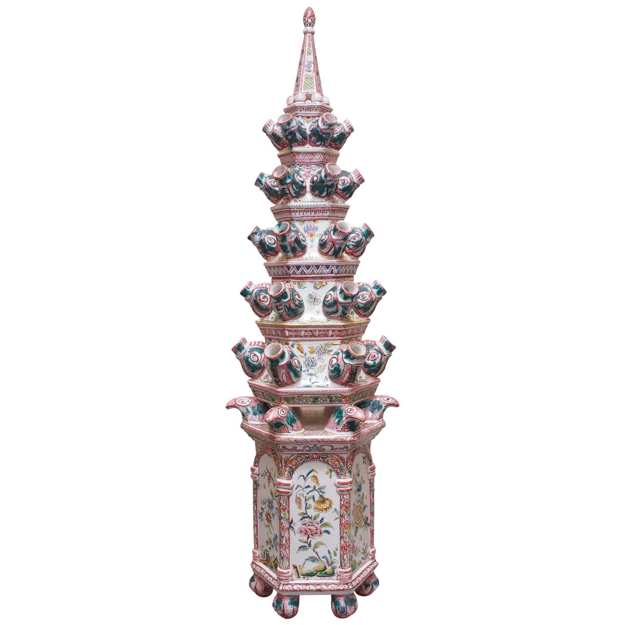 Faience Tin-Glazed, Monumental Pagoda Form Tulipiere
