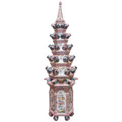 Antique Faience Tin-Glazed, Monumental Pagoda Form Tulipiere