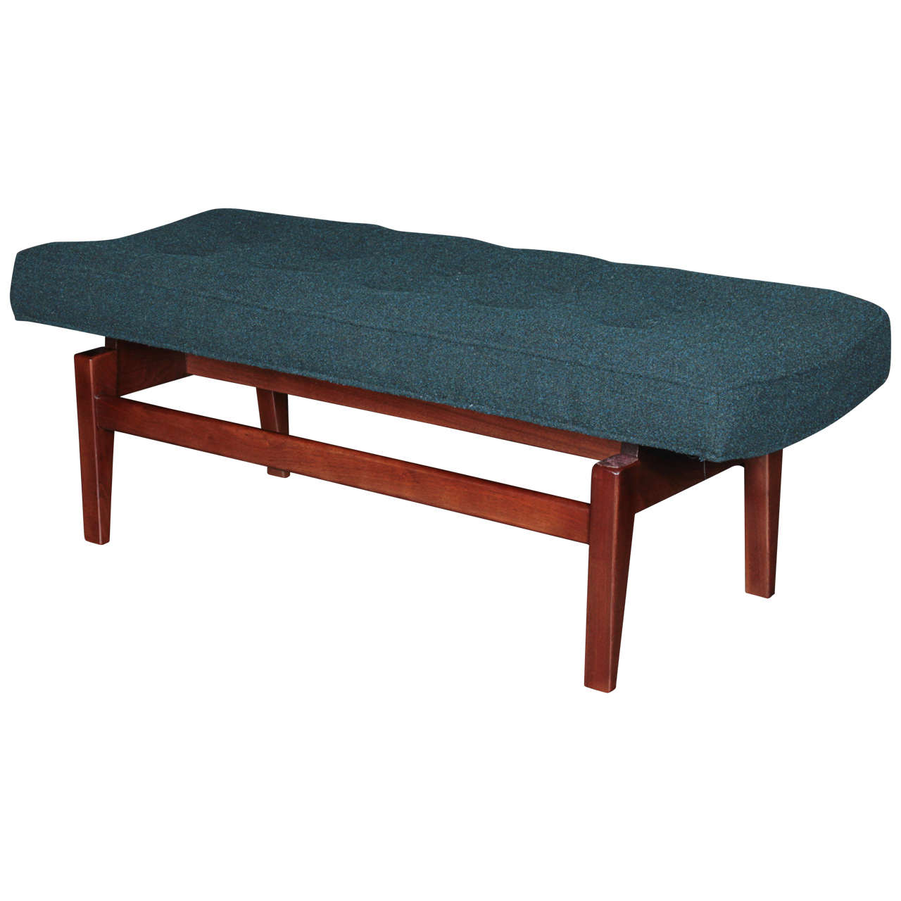 Solid Walnut Jens Risom Button-Tufted Bench, 1950s