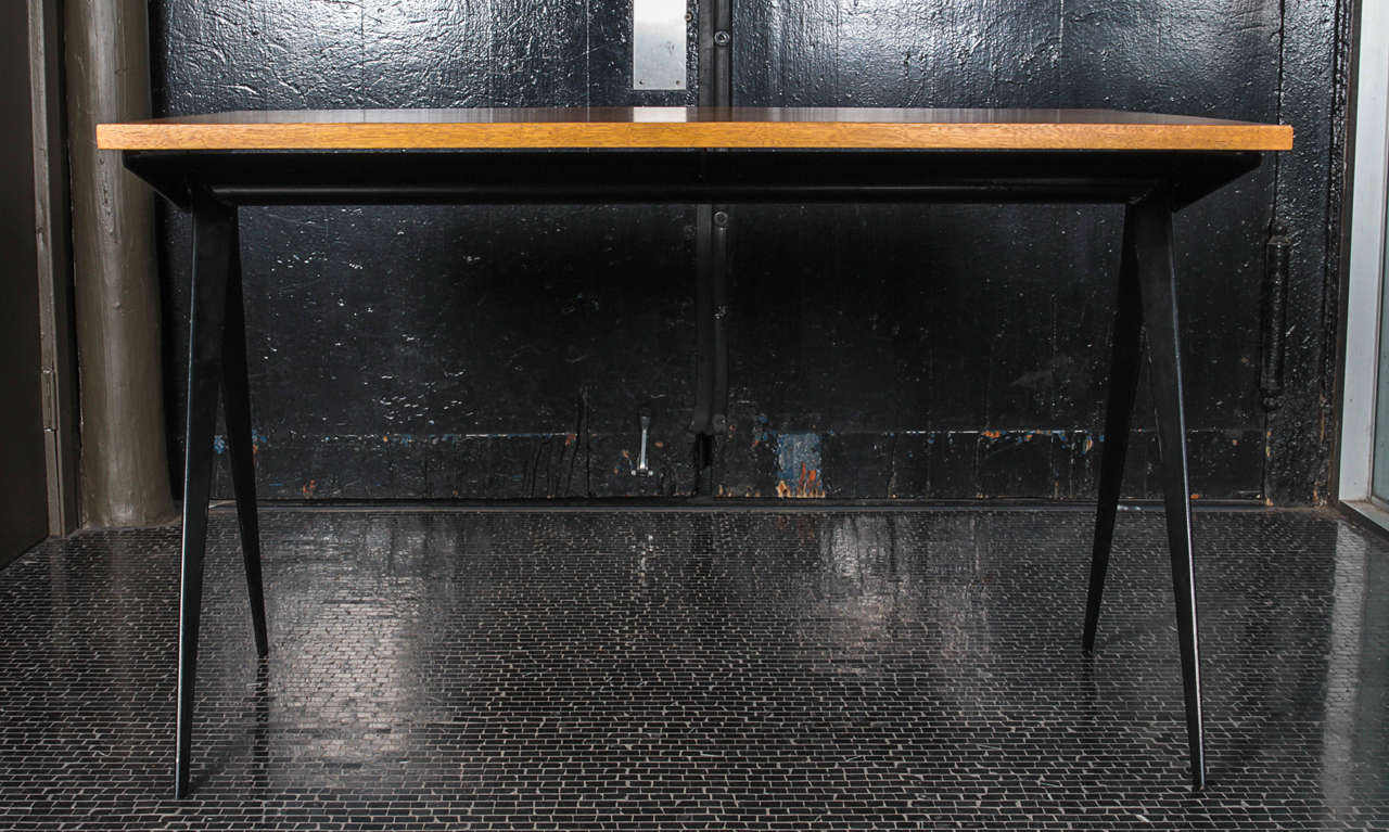 Mid-20th Century Jean Prouve Desk in Oak and Black-Painted Iron Frame