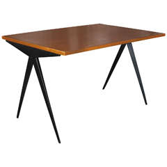 Jean Prouve Desk in Oak and Black-Painted Iron Frame