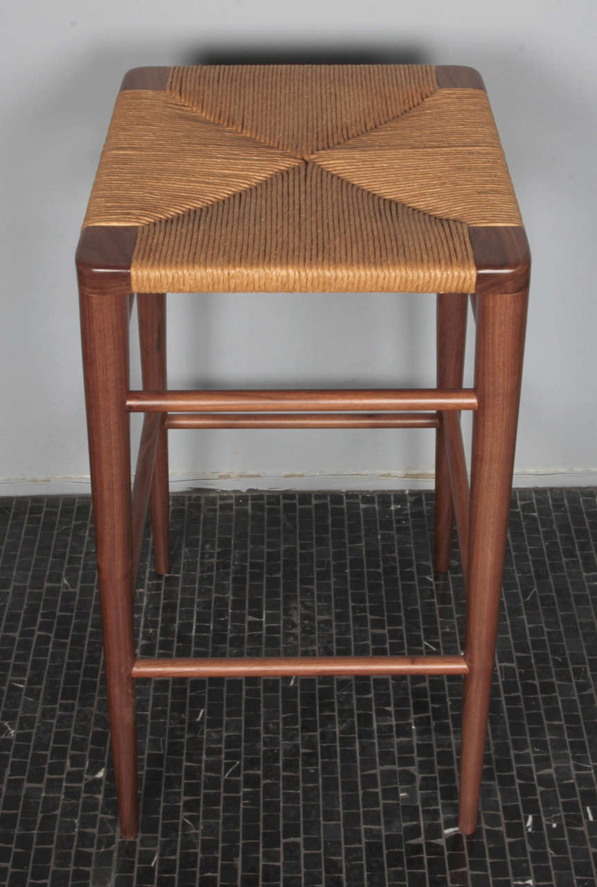 Smilow Furniture, Walnut and Rush Bar Stool In Excellent Condition In New York, NY