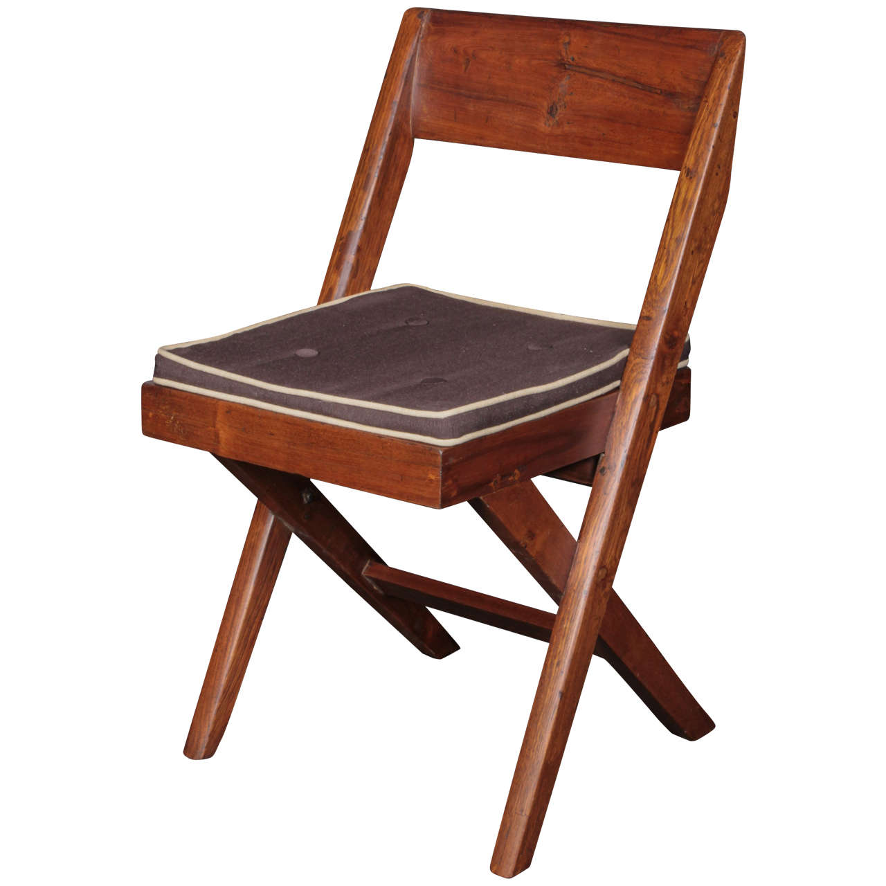 Pierre Jeanneret Teak and Cane Library Chair at 1stDibs