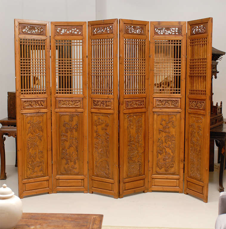 6 Panel Qing Dynasty Folding Screen