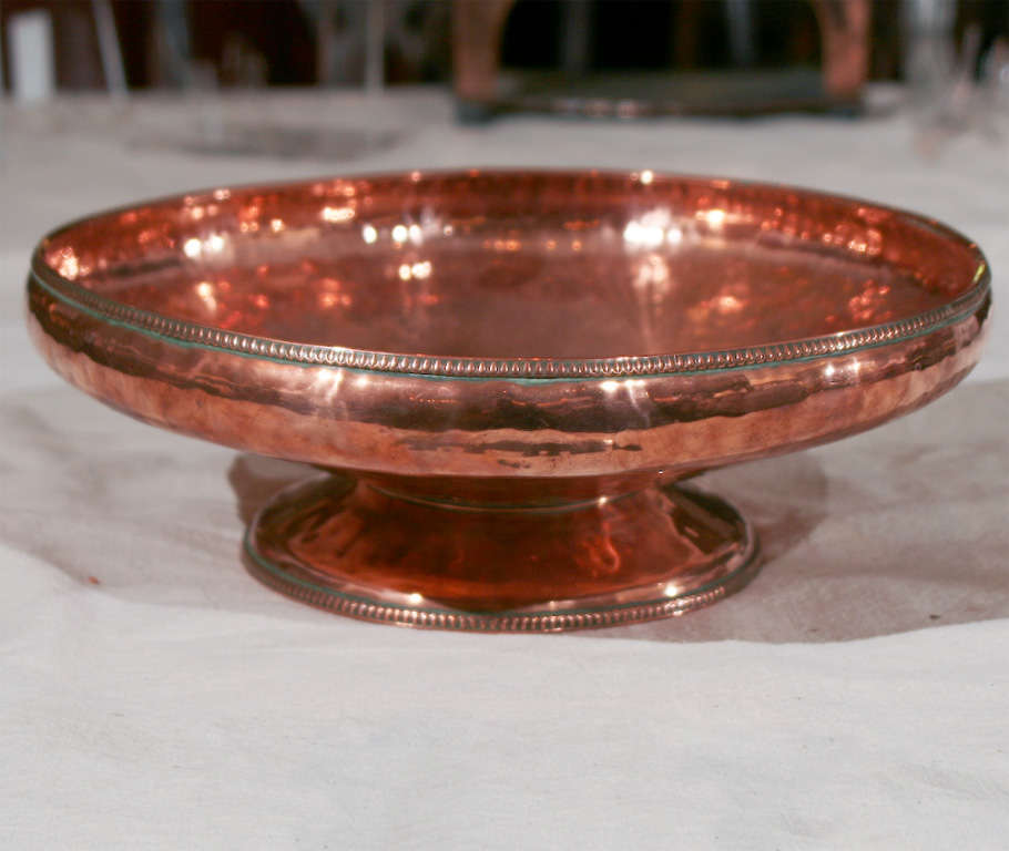 Large footed copper bowl/compote with beautiful detail on rim and foot
