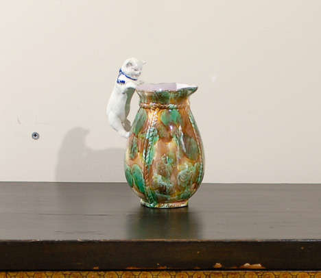 19th Century Rare English Majolica Jug with Cat Handle