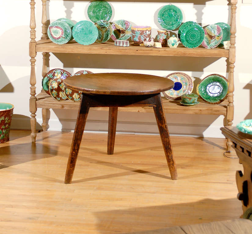 19th C English Oak Cricket Table with Painted Base