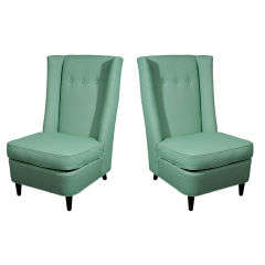 Vintage Pair of High-back Slipper Chairs by Paul László