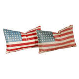 Vintage 48 Star Oil Cloth Flag Pillows w/linen  Backing